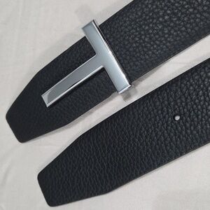 Tom Ford Reversible Leather Belt with Silver T Buckle